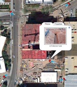 Geo-tagged image shows the exact spot where the photo was taken (red dot) and the angle at which it was taken, as well as date, Geo-tagged image shows the exact spot where the photo was taken (red dot) and the angle at which it was taken, as well as date,