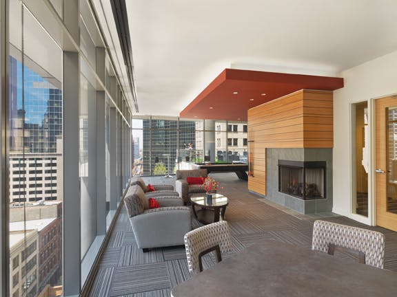 Oakwood 200 Squared, Chicago, a 43-story rental high-rise with 10,000 sf of retail space, a green roof, and a two-story resident