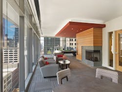 Oakwood 200 Squared, Chicago, a 43-story rental high-rise with 10,000 sf of retail space, a green roof, and a two-story resident Oakwood 200 Squared, Chicago, a 43-story rental high-rise with 10,000 sf of retail space, a green roof, and a two-story resident