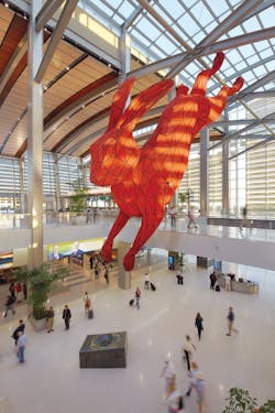 Leap, by artist Lawrence Argent, at Sacramento International Airport. A key component of the $1.03 Big Build at SMF, Central Leap, by artist Lawrence Argent, at Sacramento International Airport. A key component of the $1.03 Big Build at SMF, Central
