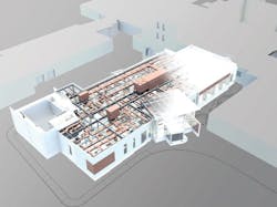 The new Marlborough (Mass.) Hospital Cancer Pavilion is connected to the existing hospital by a CMU shear wall that contains gro The new Marlborough (Mass.) Hospital Cancer Pavilion is connected to the existing hospital by a CMU shear wall that contains gro