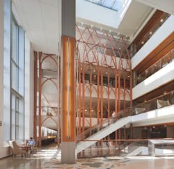 This Five Story Atrium Links All Clinical Areas At The Duke Cancer Center, Drawing The Eye To A Custom Wood Screen The Design Was Inspired By The Campuss Collegiate Gothic Tradition, As Well As The Regions Native Loblolly Pines This Five Story Atrium Links All Clinical Areas At The Duke Cancer Center, Drawing The Eye To A Custom Wood Screen The Design Was Inspired By The Campuss Collegiate Gothic Tradition, As Well As The Regions Native Loblolly Pines