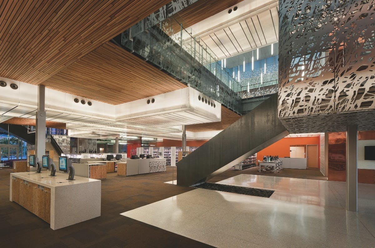 The South Mountain Community Library, a joint venture of Maricopa Community Colleges and the city of Phoenix, contains a 200-sea