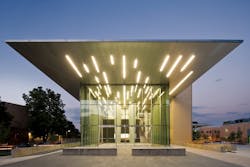 The West Lobby Of Marquez Hall, At The Colorado School Of Mines, Features A 27 Foot Tall Glass Curtain Wall And Dramatic Cantilevered Entrance Canopy Shown Here Before Fitout Was Complete, The Lobby Houses Exhibits That Bring Petroleum Engineering Into Sharper Focus For School Groups And Other Visitors The West Lobby Of Marquez Hall, At The Colorado School Of Mines, Features A 27 Foot Tall Glass Curtain Wall And Dramatic Cantilevered Entrance Canopy Shown Here Before Fitout Was Complete, The Lobby Houses Exhibits That Bring Petroleum Engineering Into Sharper Focus For School Groups And Other Visitors