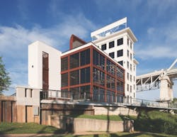The Bridge Building on the Cumberland River in Nashville was recently transformed into offices and event space. Hastings Archite The Bridge Building on the Cumberland River in Nashville was recently transformed into offices and event space. Hastings Archite