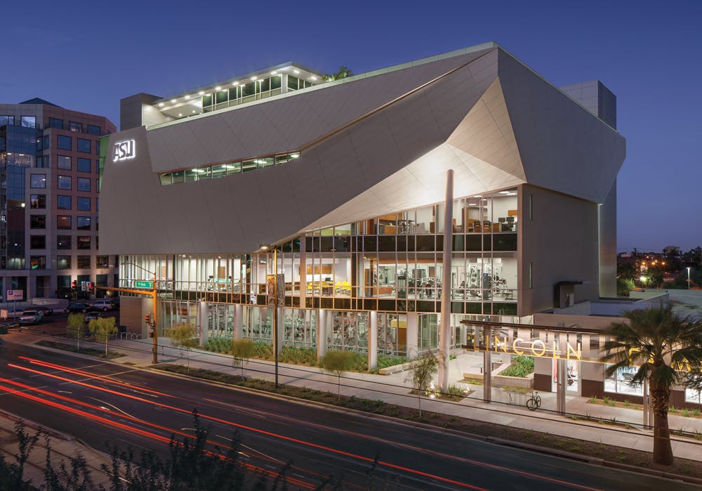The 70,000-sf Sun Devil Fitness Complex adds a new contemporary landmark to ASUs Downtown Phoenix campus. Targeting LEED Gold,