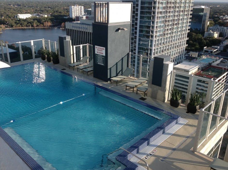 SkyHouse Orlando is a 23-story, 320-unit residential tower located adjacent to a public bus route and near a proposed commuter r