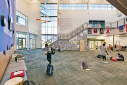The LEED Gold Evie Garret Dennis E-12 Campus supports 1,600 Pre-K through 12th-grade students. Sustainable features throughout t The LEED Gold Evie Garret Dennis E-12 Campus supports 1,600 Pre-K through 12th-grade students. Sustainable features throughout t