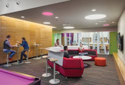 Students chill in a lounge at the Massachusetts College of Art and Design. The $52 million, 493-bed residence hall in downtown B Students chill in a lounge at the Massachusetts College of Art and Design. The $52 million, 493-bed residence hall in downtown B