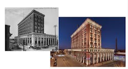 Central Station at its opening in October 1914 and the revitalized hotel in 2020 Central Station at its opening in October 1914 and the revitalized hotel in 2020