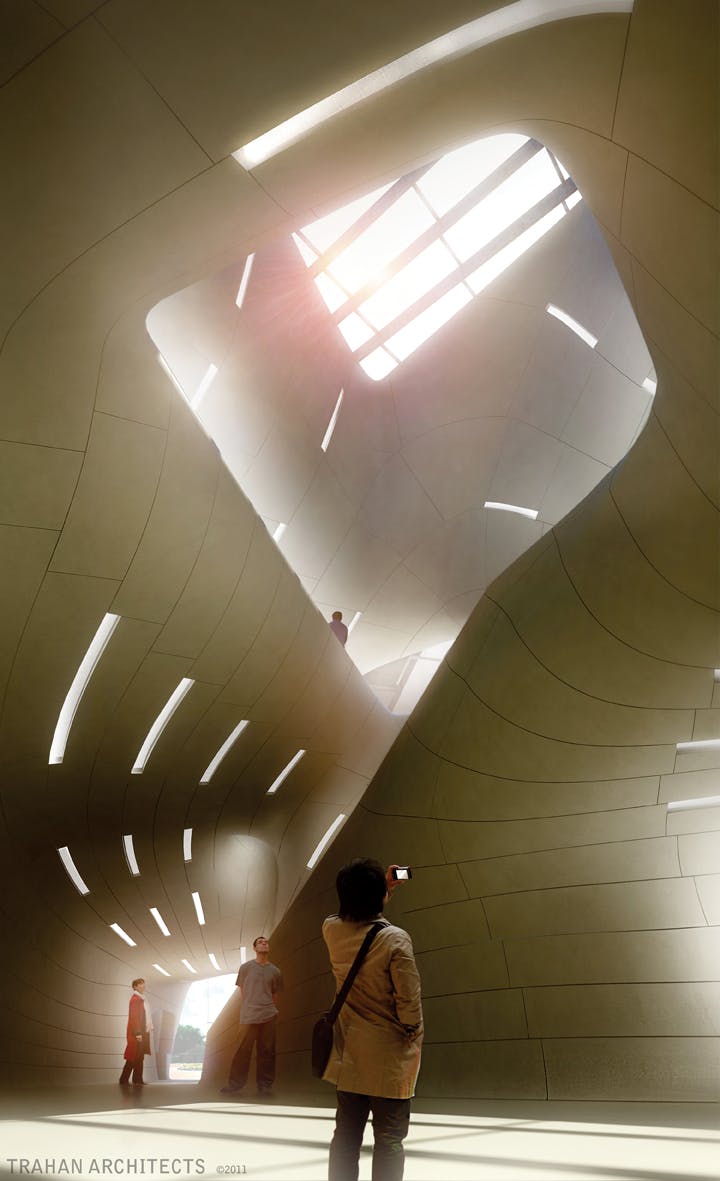 The curvilinear substructure expresses the regions sporting past and land form. METHOD Design wedded a 3D structural model (opp