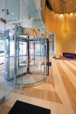 An automatic revolving door (DORMA 1000-A Series) installed at Detroits Greektown Casino as part of a major revitalizaton progr An automatic revolving door (DORMA 1000-A Series) installed at Detroits Greektown Casino as part of a major revitalizaton progr