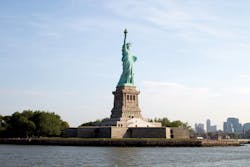 A yearlong renovation effort at Liberty Island involved inserting two staircases and an elevator in the statues pedestal struct A yearlong renovation effort at Liberty Island involved inserting two staircases and an elevator in the statues pedestal struct