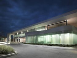 Channel glass creates a curving faade. Photo: Technical Glass Products Channel glass creates a curving faade. Photo: Technical Glass Products