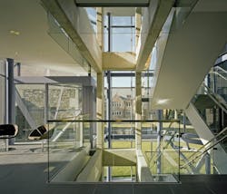 For an 1893 academic building in the Collegiate Gothic style at Bryn Mawr (Pa.) College, architect MGA Partners reworked the ori For an 1893 academic building in the Collegiate Gothic style at Bryn Mawr (Pa.) College, architect MGA Partners reworked the ori