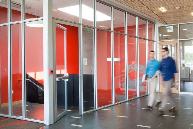 Transparent fire-rated entry evokes openness at Johnson & Wales University. Photo: TGP