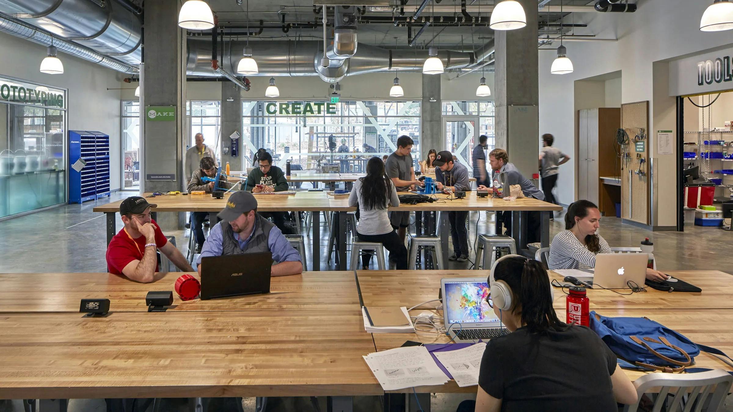 The University Of Utah&rsquo;s Lassonde Studios Is Filled With &ldquo;sticky Space&rdquo; To Encourage Students To Linger And Socialize With Others, From Maker Spaces And Prototyping Rooms To Communal Tables, A Cafe, Gaming Areas And More