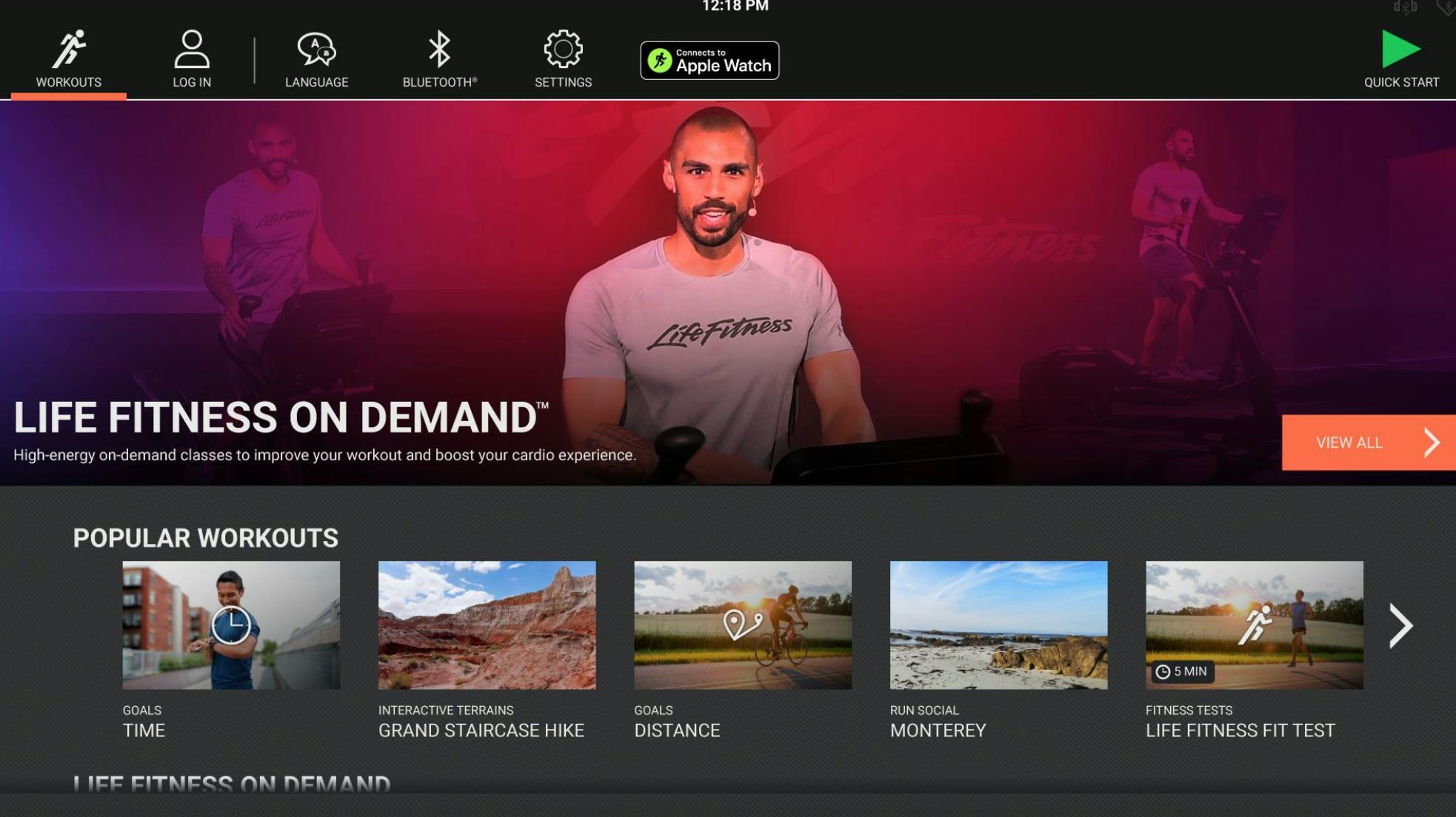 Life Fitness navigation screen