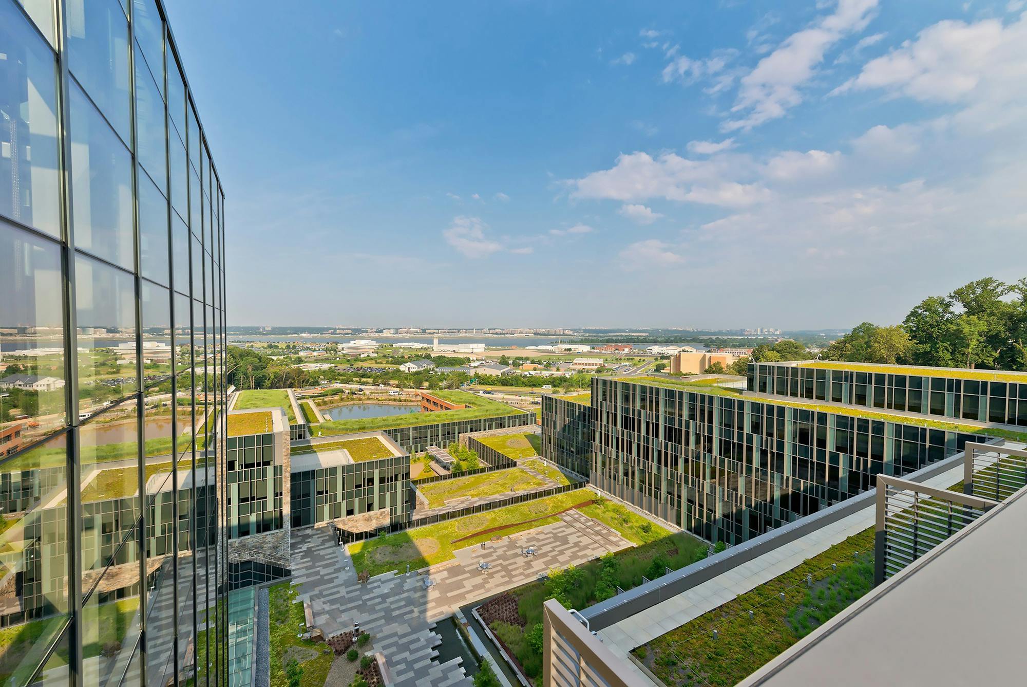 The green roof on the U.S. Coast Guard Headquarters filters rainwater that drains into the nearby Anacostia River