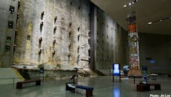 Part of the World Trade Centers original foundation, this wall was built to keep the Hudson River from flooding the site by cre Part of the World Trade Centers original foundation, this wall was built to keep the Hudson River from flooding the site by cre