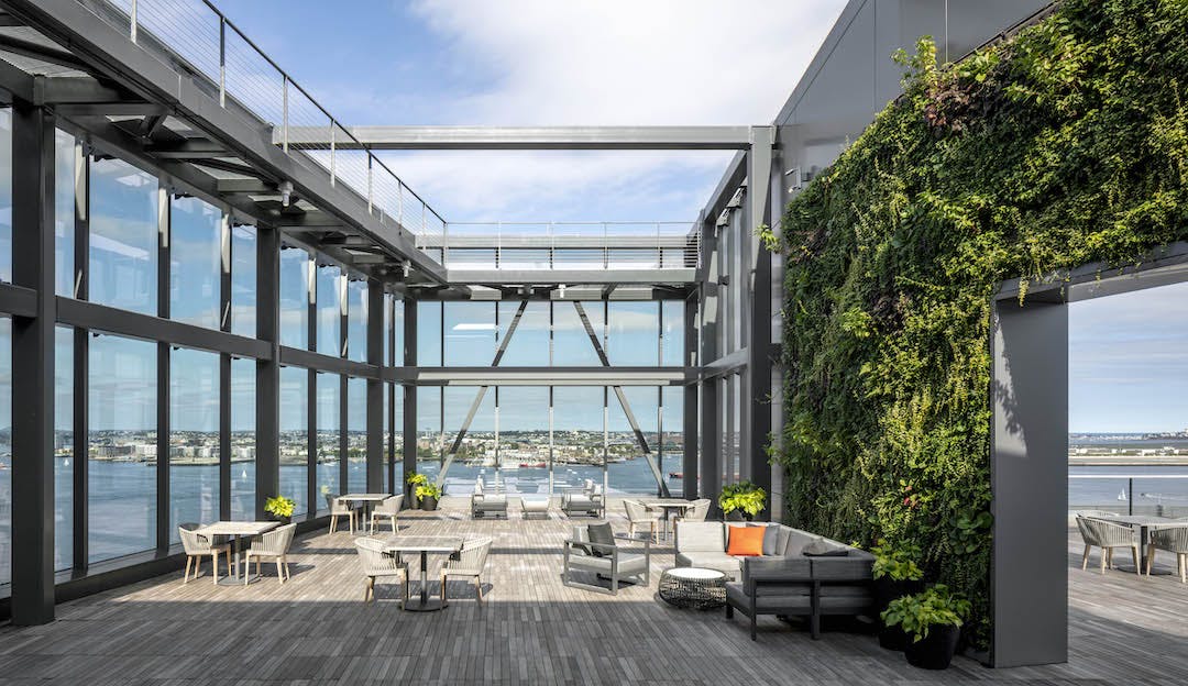 Rooftop deck of the 13-story, LEED Gold Pier 4 office building in Boston&rsquo;s Seaport district, designed by Elkus Manfredi Architects,. Photo: Magda Biernat Photography