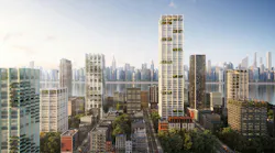 SOM presented its “Urban Sequoias” concept (how buildings can absorb carbon) at the UN COP26 conference. Rendering © SOM | Miysis