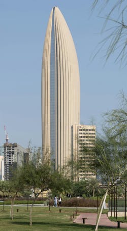 Reinforced concrete fins provide shade to the 300-meter-tall National Bank of Kuwait headquarters. Photo: Nigel Young/Foster + Partners Reinforced concrete fins provide shade to the 300-meter-tall National Bank of Kuwait headquarters. Photo: Nigel Young/Foster + Partners