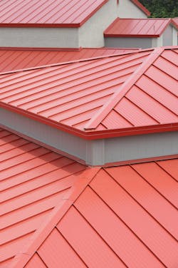 The Panels Were Finished In Cool Bright Red And Replaced A Standing Seam Metal Roof That Was Not Performing Properly The Panels Were Finished In Cool Bright Red And Replaced A Standing Seam Metal Roof That Was Not Performing Properly