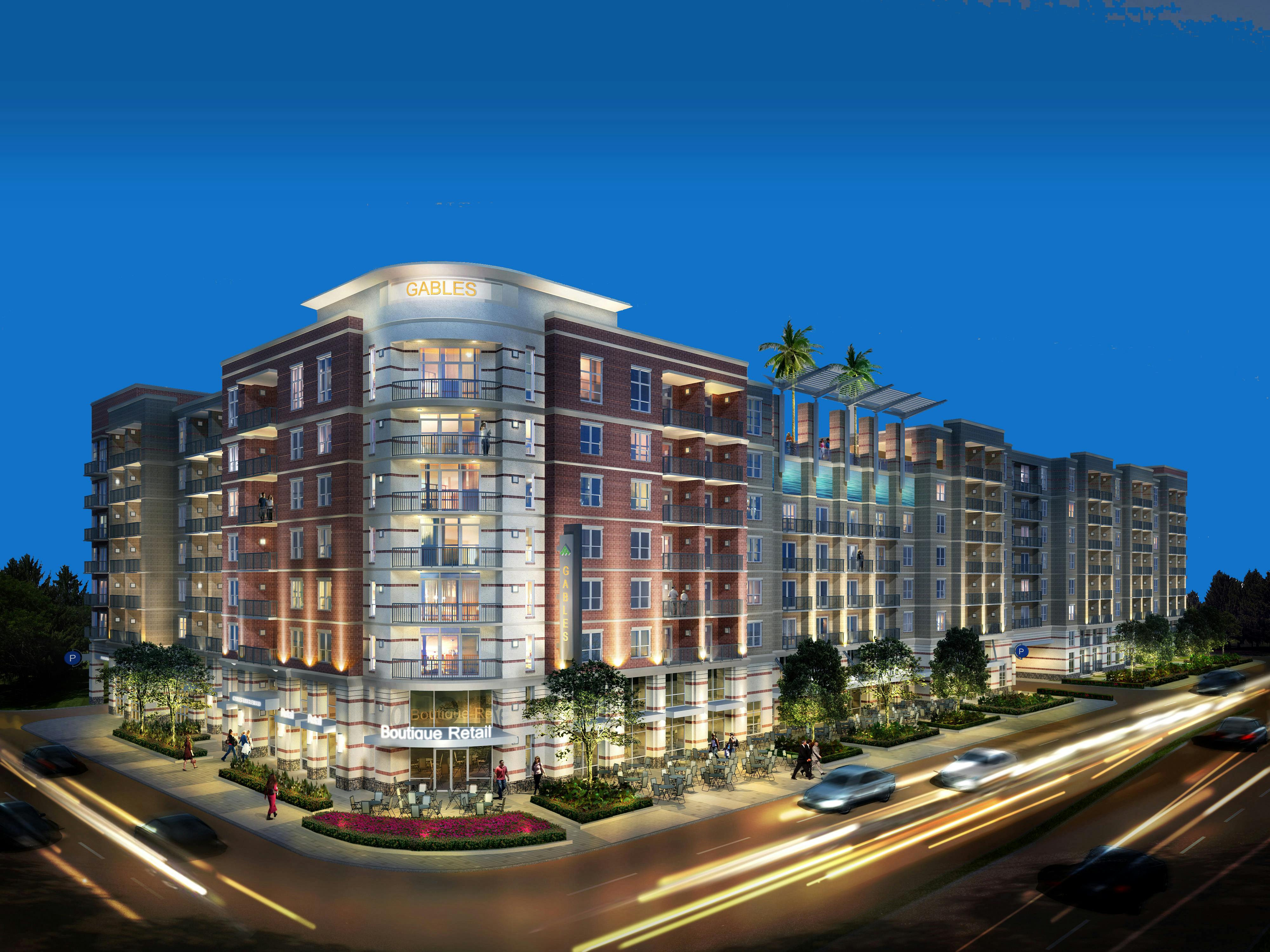 The 8-story, 316 unit, concrete frame building will include a rooftop pool terrace, club room and outdoor living with views of t