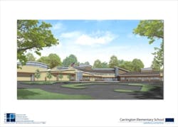 Designed by Friar Associates of Farmington, Conn., the new school features an exterior of light-colored brick and stone exterior Designed by Friar Associates of Farmington, Conn., the new school features an exterior of light-colored brick and stone exterior