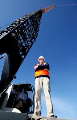 Chris Van Gorder, president and CEO, Scripps Health, stands before the crane that will be used to erect seven stories of structu Chris Van Gorder, president and CEO, Scripps Health, stands before the crane that will be used to erect seven stories of structu