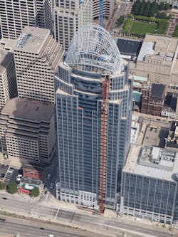 The 13-story tiara brings the height of the building to 665 feet, making it Cincinnatis tallest building. It is also the citys The 13-story tiara brings the height of the building to 665 feet, making it Cincinnatis tallest building. It is also the citys