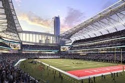 The final game day segment of the video depict the new 15,000-person tailgate along Chick Hearn Way and the Nokia Plaza with a f The final game day segment of the video depict the new 15,000-person tailgate along Chick Hearn Way and the Nokia Plaza with a f