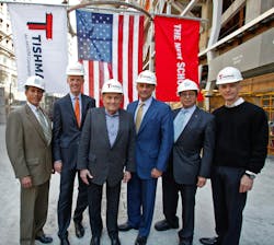 From left to right: Jody Durst, David Van Zandt, John Tishman, Daniel Tishman, Douglas Durst and Roger Duffy celebrate the 'topp From left to right: Jody Durst, David Van Zandt, John Tishman, Daniel Tishman, Douglas Durst and Roger Duffy celebrate the 'topp