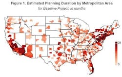 Map of U.S. illustrates planning times for commercial construction Map of U.S. illustrates planning times for commercial construction