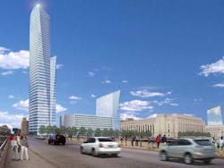 The $158 million student residential tower at Brandywine Realty Trusts Cira South development, near Philadelphia, is one of sev The $158 million student residential tower at Brandywine Realty Trusts Cira South development, near Philadelphia, is one of sev