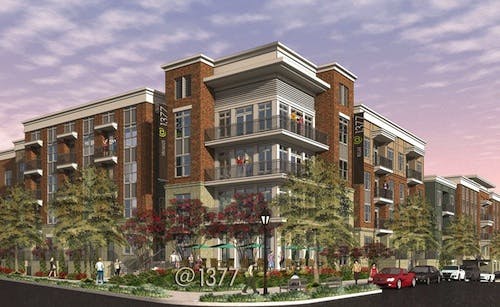 Atlanta's @1377 Complex Will Feature Brick Cladding, Stucco Accents, Large Windows, And Corner Balconies