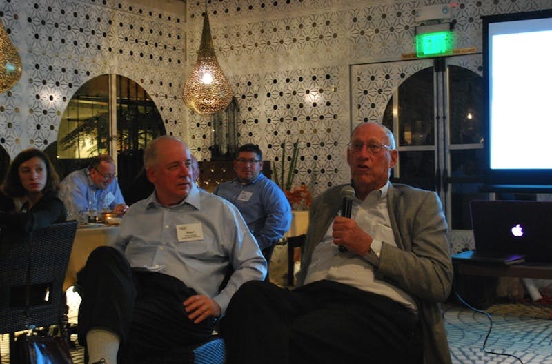 Gensler founder Arthur Gensler (right) talked with BD+C Editorial Director Robert Cassidy at the Under 40 Leadership Summit kick-off event on Wednesday, October 9
