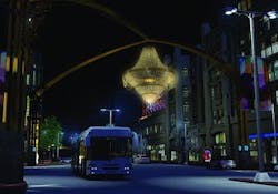 This 20-foot fixture, billed as the world's largest outdoor chandelier, is the centerpiece of the new PlayhouseSquare streetscap This 20-foot fixture, billed as the world's largest outdoor chandelier, is the centerpiece of the new PlayhouseSquare streetscap