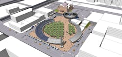 The design vision for Westside Multimodal Transit Center balances mass transit with open green space, mixed-use development, pub The design vision for Westside Multimodal Transit Center balances mass transit with open green space, mixed-use development, pub