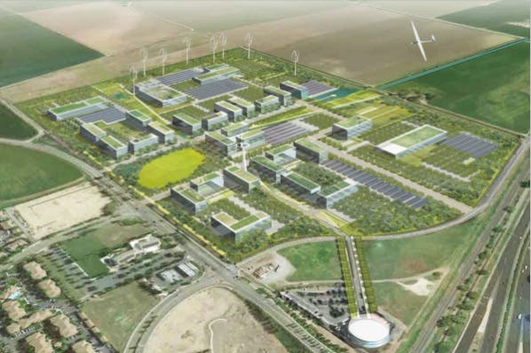 A rendering of the proposed Mace Innovation Center, which would add 2.6 million sf of commercial space to Davis, Calif. Renderin