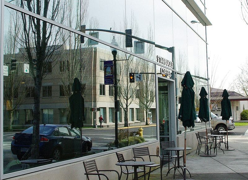 Starbucks stores are profiled in the report, as the company has opened 500-LEED certified stores. This photo shows the first LEE