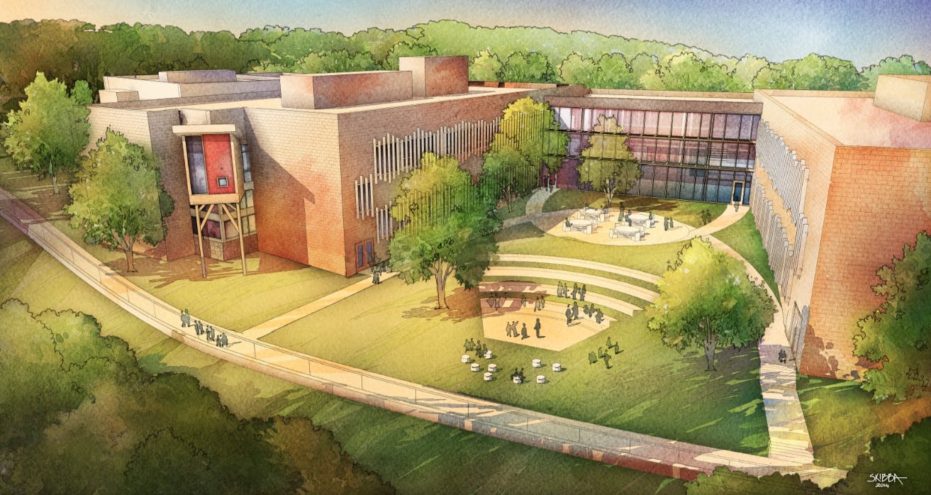 The projected 506 students will be distributed between three classroom wings, two of which are two stories, which extend like fi