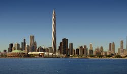 Construction work started on the Santiago Calatrava-designed Chicago Spire in 2007, but was halted a year later due to the econo Construction work started on the Santiago Calatrava-designed Chicago Spire in 2007, but was halted a year later due to the econo