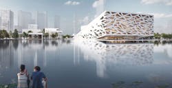 Henning Larsen designs an opera house that slopes above a lake in China Henning Larsen designs an opera house that slopes above a lake in China