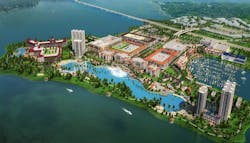A man-made lagoon with a Bellagio-like fountain will be the highlight of a mixed-use project outside Dallas A man-made lagoon with a Bellagio-like fountain will be the highlight of a mixed-use project outside Dallas