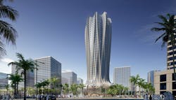 Zaha Hadid designs geometric flower-shaped tower for sustainable Qatar city Zaha Hadid designs geometric flower-shaped tower for sustainable Qatar city