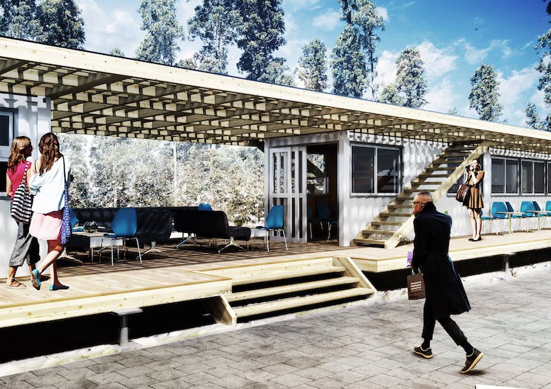 A fastfood restaurant created from recycled shipping containers