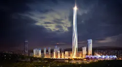 Shenzhen-Hong Kong International Center lit up at night