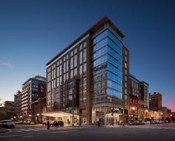 Columbia Place building in Washington, D.C. at night Columbia Place building in Washington, D.C. at night